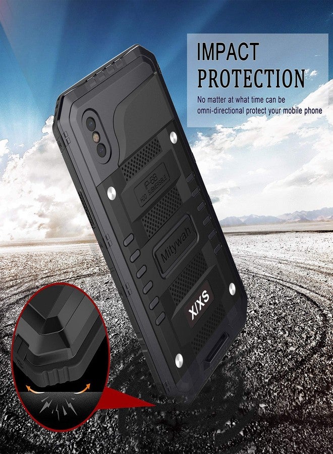 Mitywah Waterproof Case for iPhone X/XS, Heavy Duty Durable Metal Full Body Protective Case Built-in Screen Protection Waterproof Shockproof Dustproof Rugged Military Grade Defender, Black - Image 2